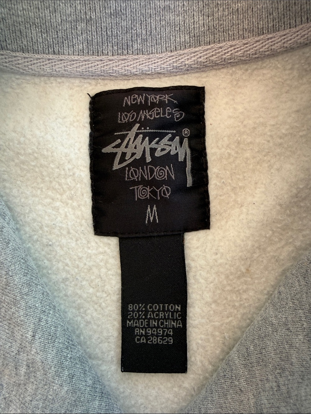 Stüssy Gray Varsity Snap Front Jacket Pink Logo Embroidered Size M Streetwear - Picture 3 of 7